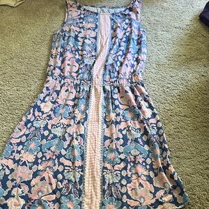 Floral Sleeveless Dress in Blue and Pink